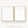 Day Designer 2025 mini daily planner: Caramel Latte Pebble Texture cover with self assessment worksheet