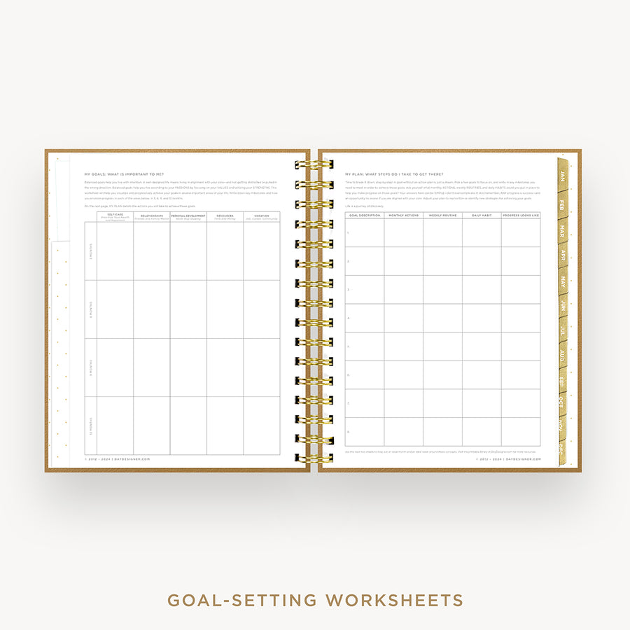 Day Designer 2025 mini daily planner: Caramel Latte Pebble Texture cover with goals worksheet