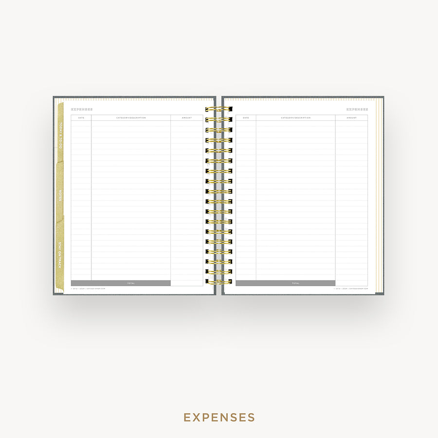 Day Designer 2025 weekly planner: Charcoal Bookcloth cover with expense tracking pages