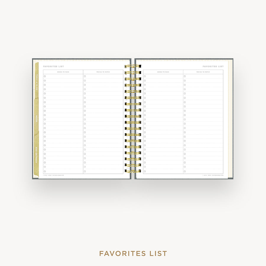 Day Designer 2025 weekly planner: Charcoal Bookcloth cover with favorite books and movies pages