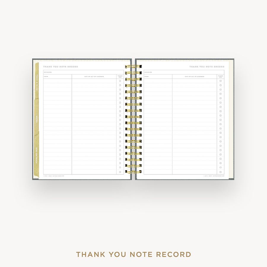 Day Designer 2025 weekly planner: Charcoal Bookcloth cover with thank you notes pages