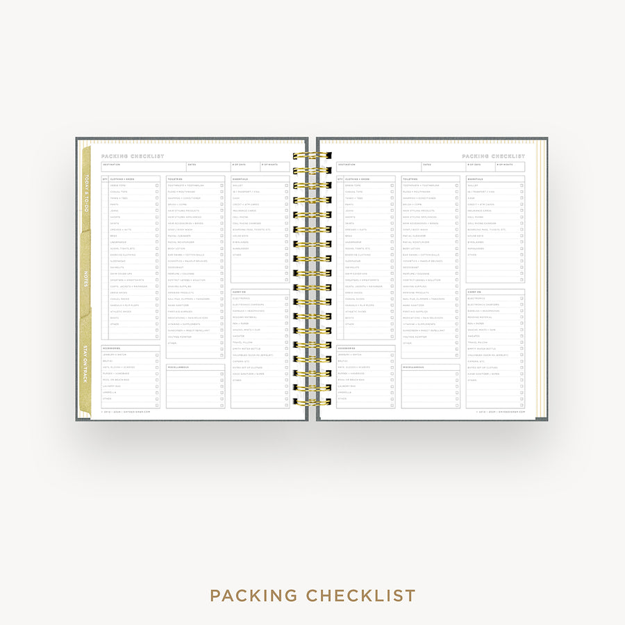 Day Designer 2025 weekly planner: Charcoal Bookcloth cover with packing checklist