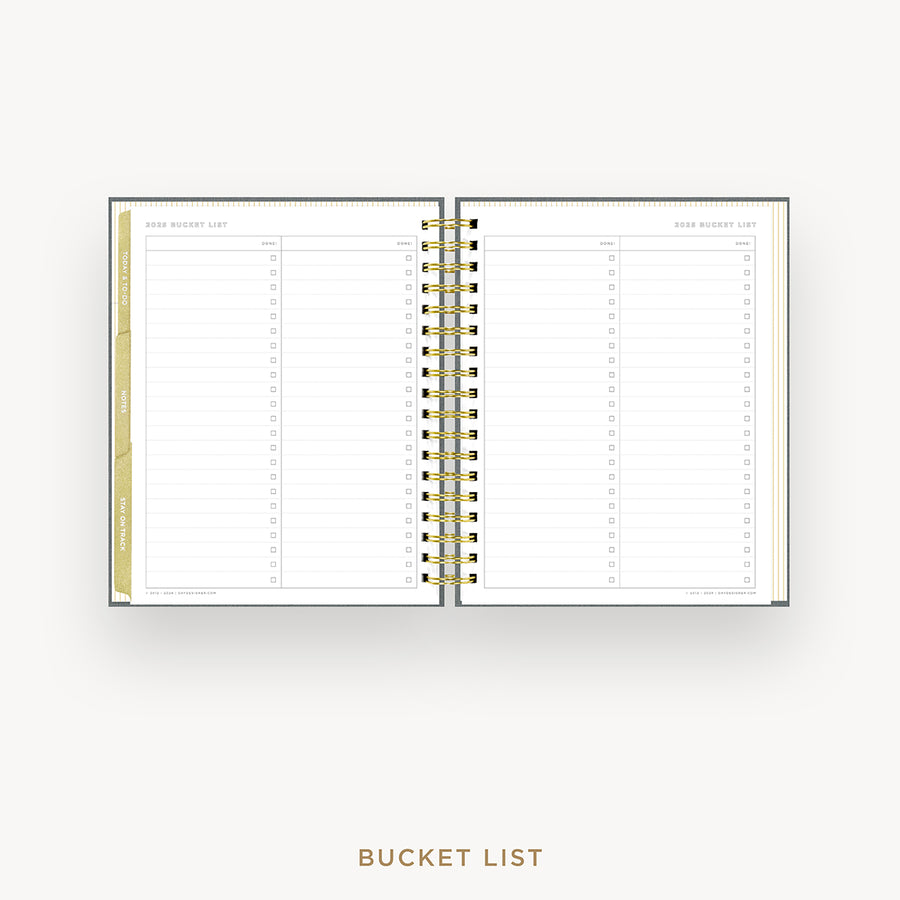 Day Designer 2025 weekly planner: Charcoal Bookcloth cover with bucket list