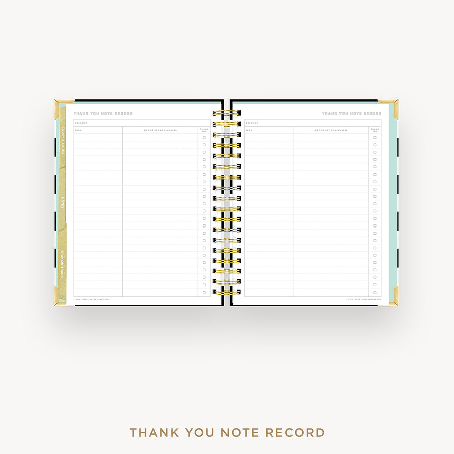 Day Designer 2025 weekly planner: Black Stripe cover with thank you notes pages