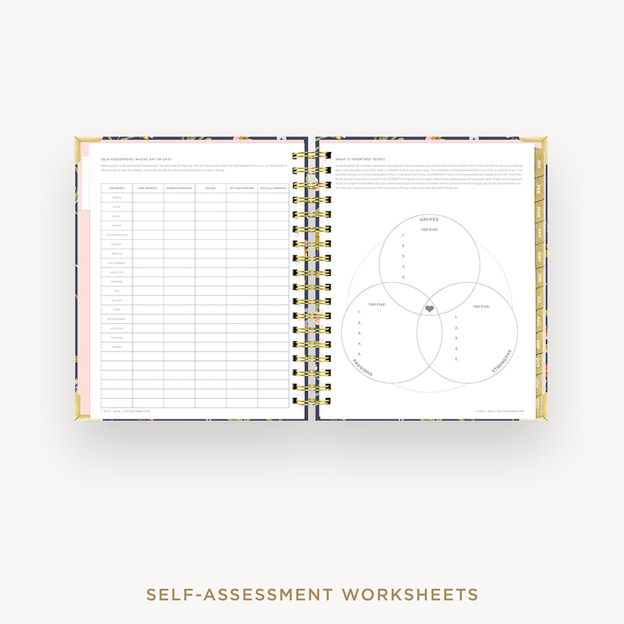 Day Designer 2025 weekly planner: Fresh Sprigs cover with self assessment worksheet