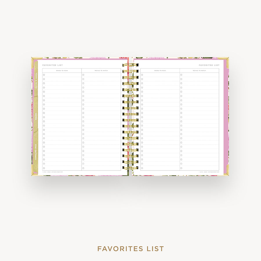 Day Designer 2025 weekly planner: Camellia cover with favorite books and movies pages