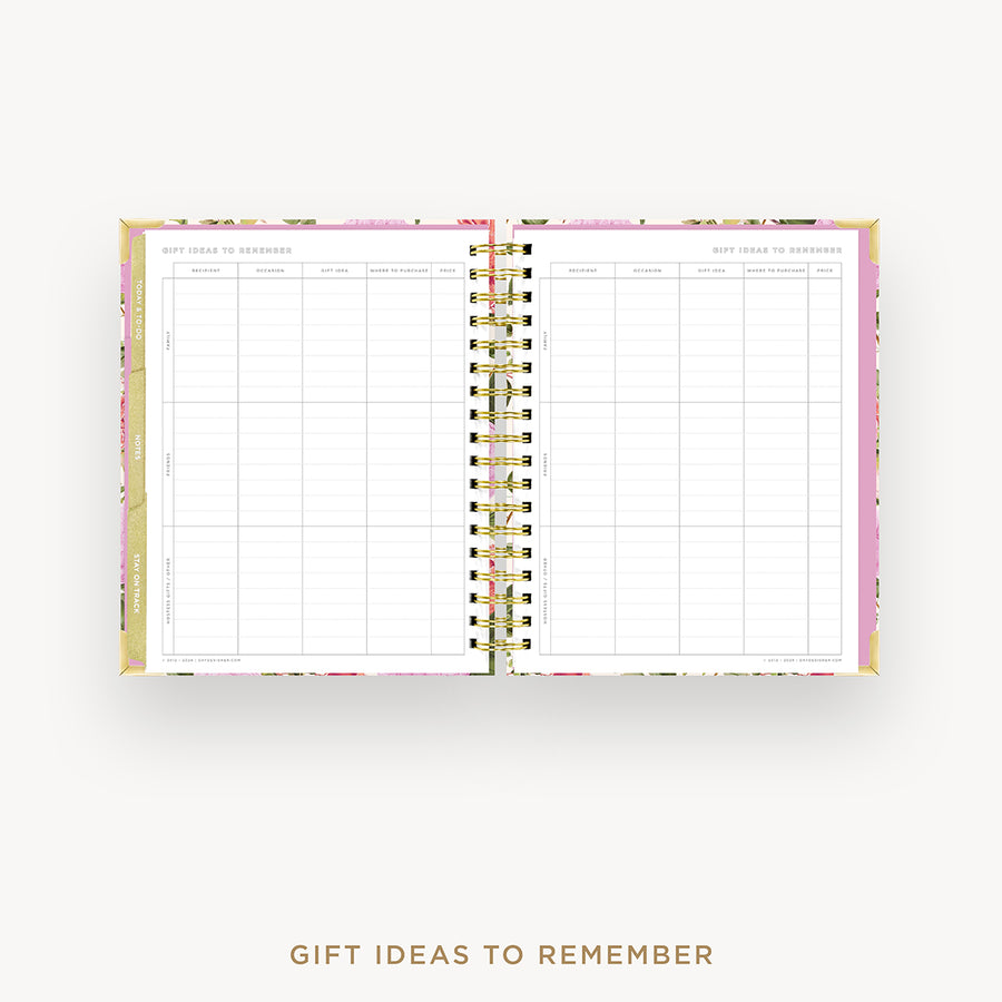 Day Designer 2025 weekly planner: Camellia cover with gift ideas pages