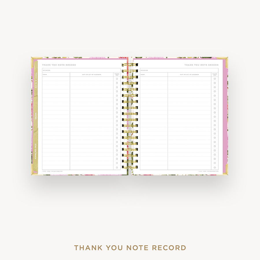 Day Designer 2025 weekly planner: Camellia cover with thank you notes pages