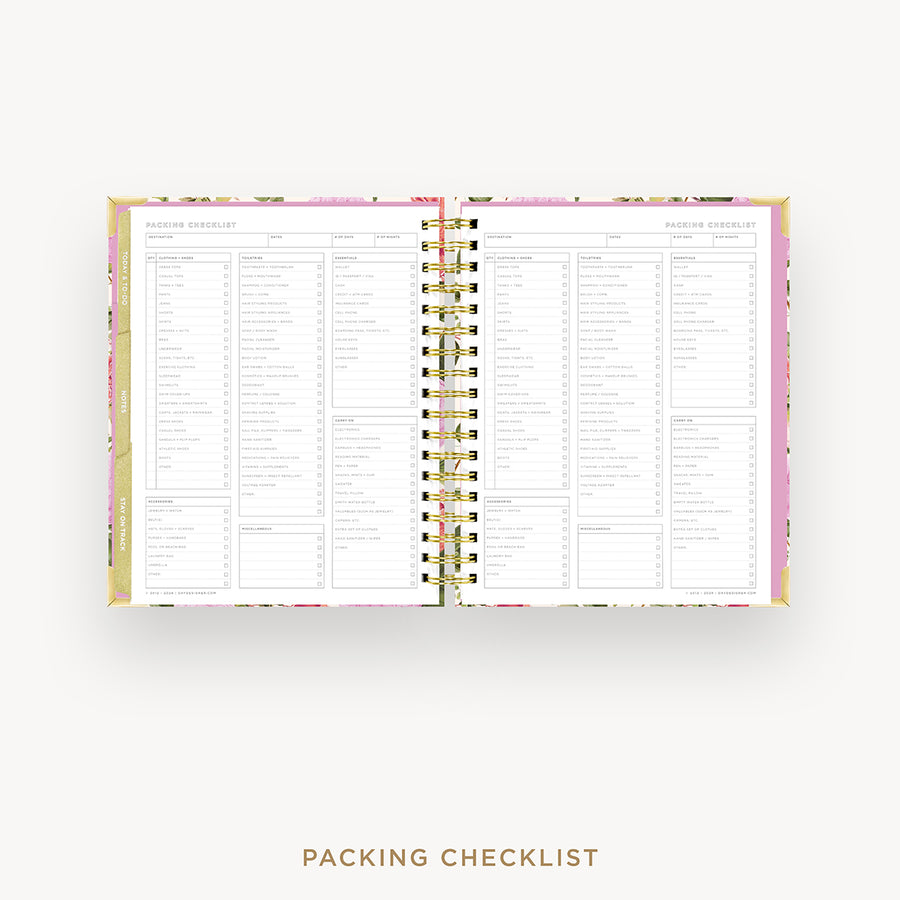 Day Designer 2025 weekly planner: Camellia cover with packing checklist