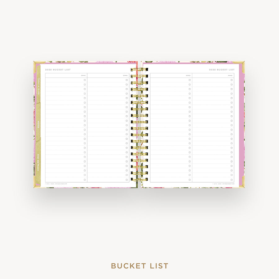 Day Designer 2025 weekly planner: Camellia cover with bucket list