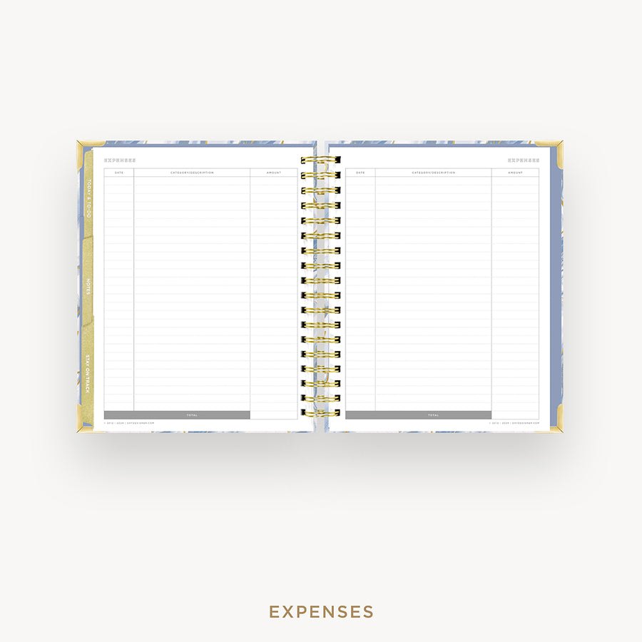 Day Designer 2025 weekly planner: Azure cover with expense tracking pages