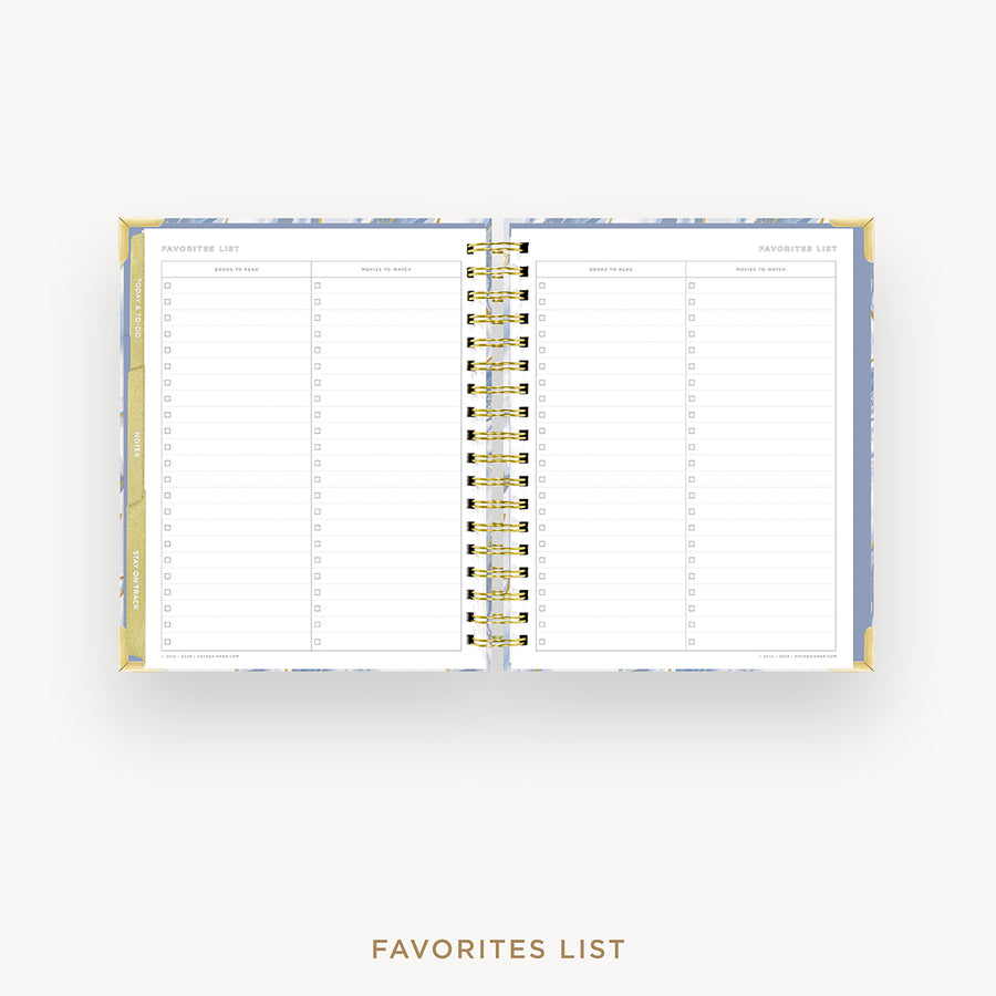 Day Designer 2025 weekly planner: Azure cover with favorite books and movies pages