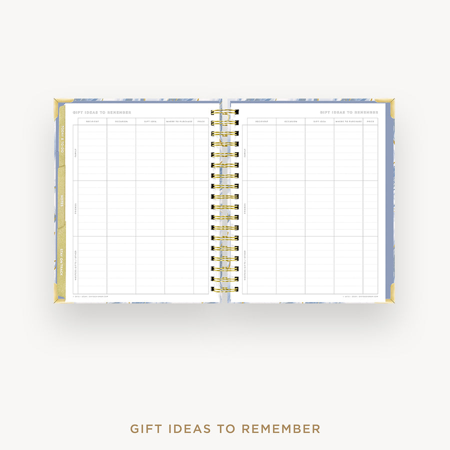 Day Designer 2025 weekly planner: Azure cover with gift ideas pages