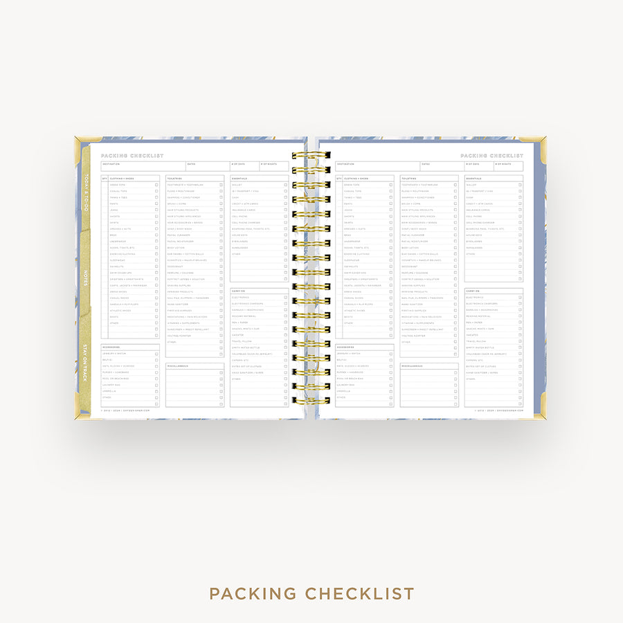 Day Designer 2025 weekly planner: Azure cover with packing checklist