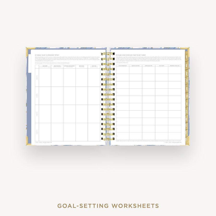 Day Designer 2025 weekly planner: Azure cover with goals worksheet