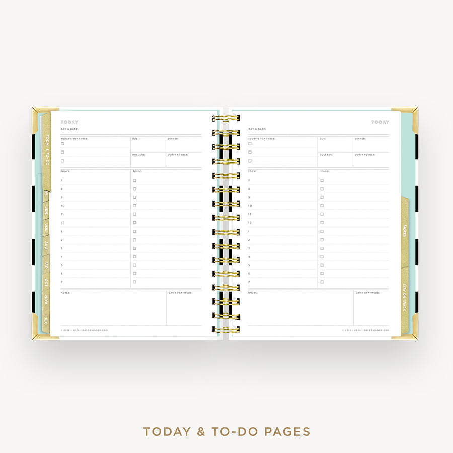 Day Designer 2025 mini weekly planner: Black Stripe cover with undated daily planning pages