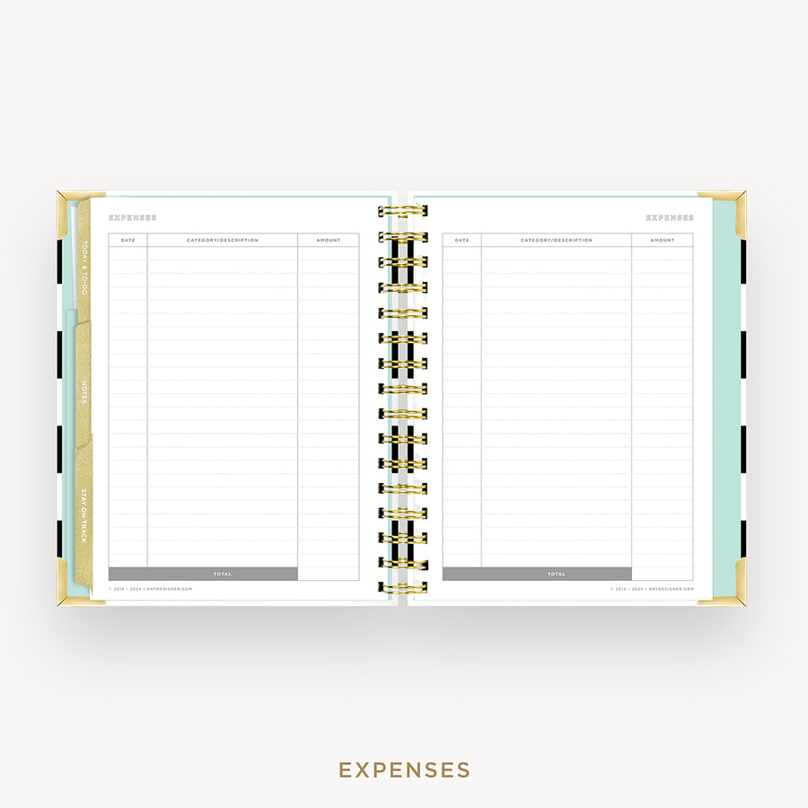 Day Designer 2025 mini weekly planner: Black Stripe cover with expense tracking pages