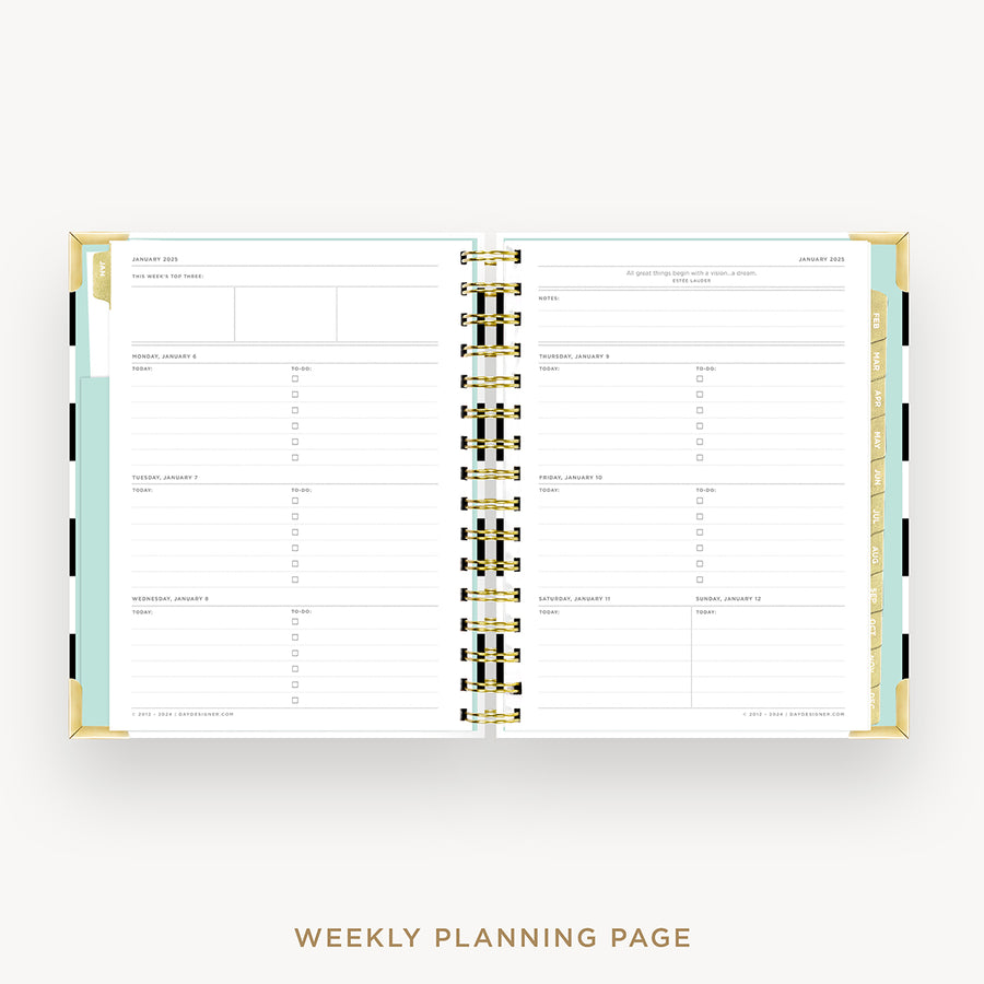 Day Designer 2025 mini weekly planner: Black Stripe cover  with weekly planning pages