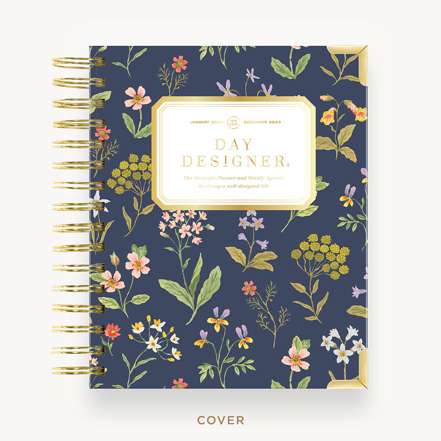 Day Designer 2025 mini weekly planner: Fresh Sprigs hard cover, gold wire binding