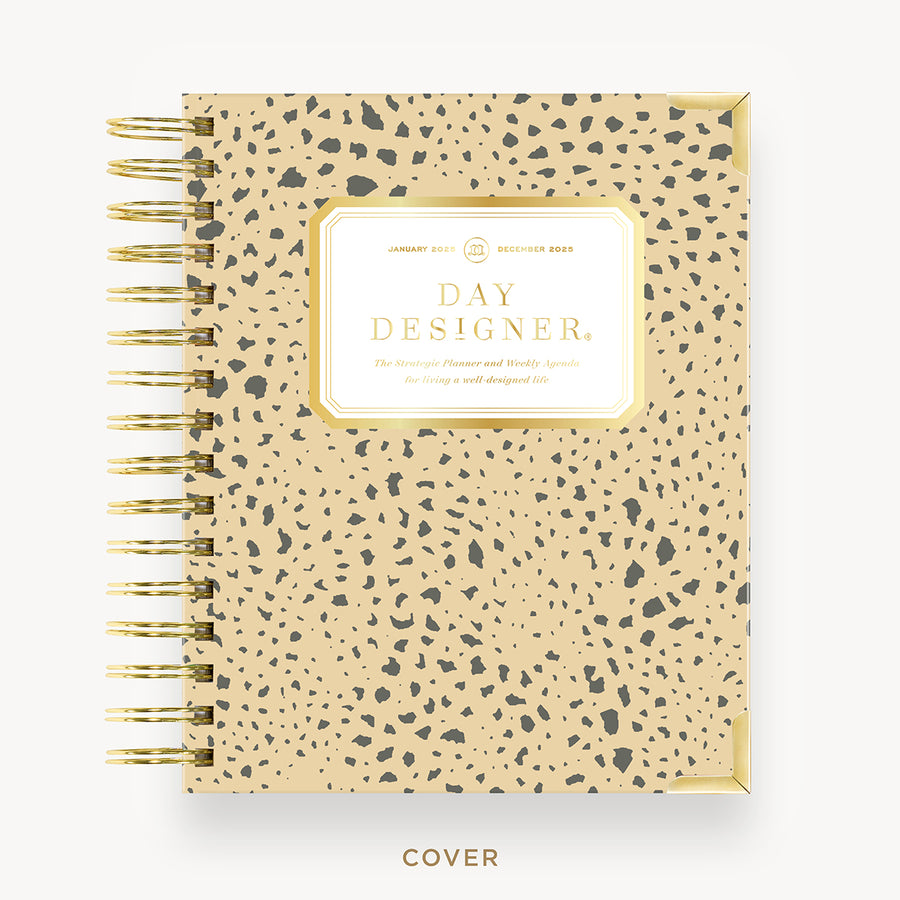 Day Designer 2025 mini weekly planner: Savannah hard cover, gold wire binding