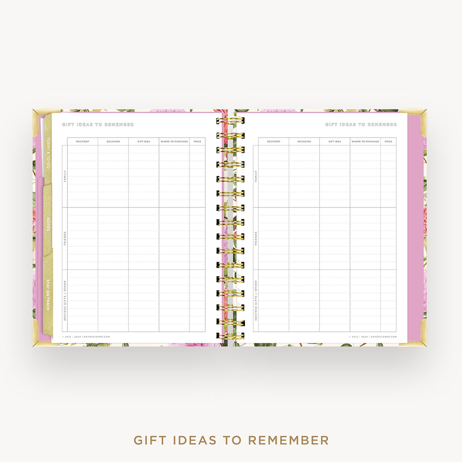 Day Designer 2025 mini weekly planner: Camellia cover with gift ideas pages