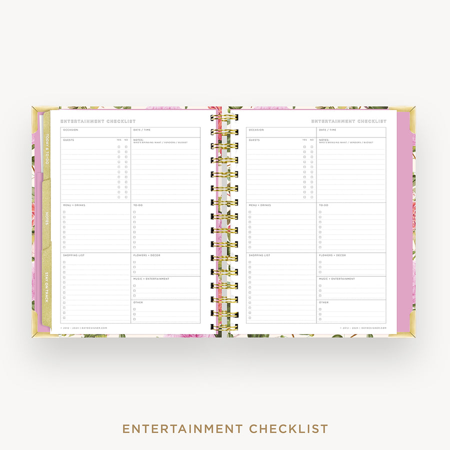 Day Designer 2025 mini weekly planner: Camellia cover with entertainment party planner