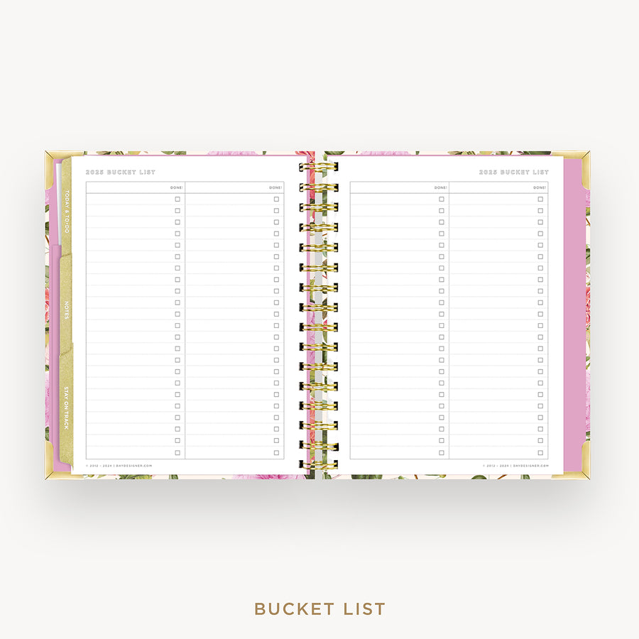 Day Designer 2025 mini weekly planner: Camellia cover with bucket list