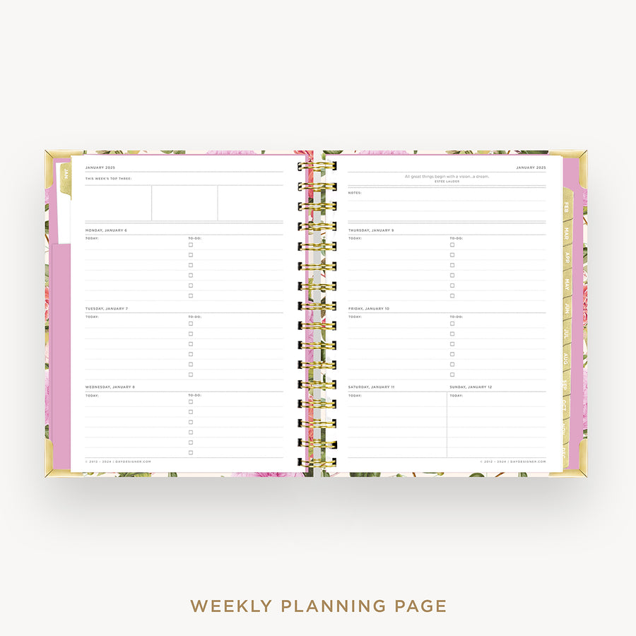 Day Designer 2025 mini weekly planner: Camellia cover  with weekly planning pages