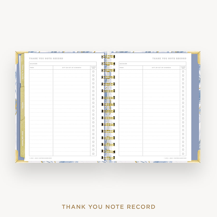 Day Designer 2025 mini weekly planner: Azure cover with thank you notes pages