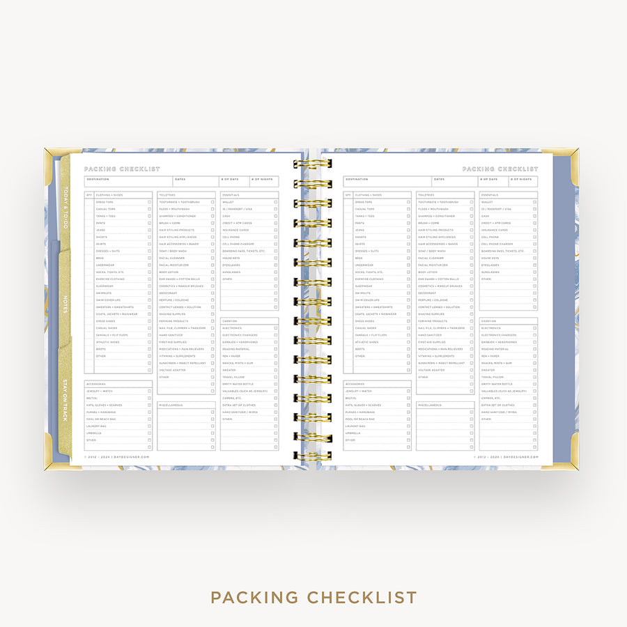 Day Designer 2025 mini weekly planner: Azure cover with packing checklist