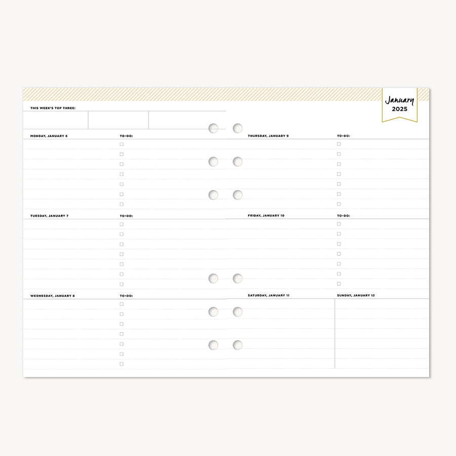 january 2025 weekly lined pages with to-do columns