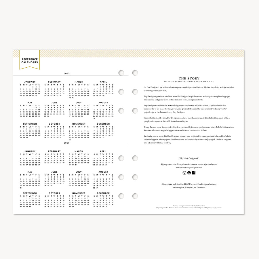 2025 and 2026 reference calendars and the story page