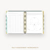 Day Designer 2026 daily planner: black stripe cover with self assessment worksheet