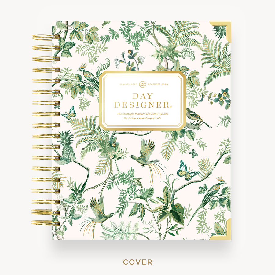 Day Designer 2026 daily planner: vintage floral hard cover, gold wire binding