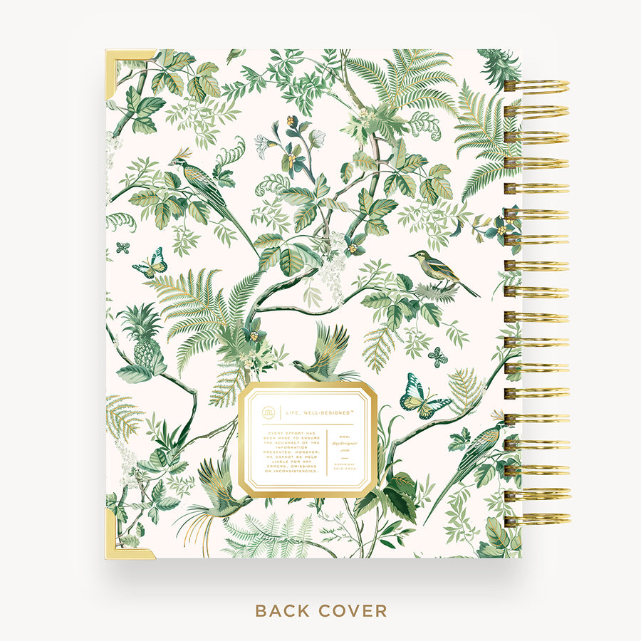 Day Designer 2026 daily planner: vintage floral back cover with gold detail