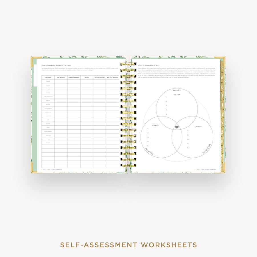 Day Designer 2026 daily planner: vintage floral cover with self assessment worksheet