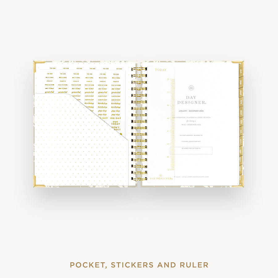 Day Designer 2026 daily planner: sihouette cover with pocket and gold stickers