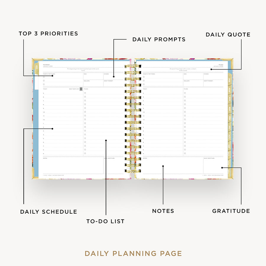 Day Designer 2026 daily planner: oh so lovely opened with captions of contents