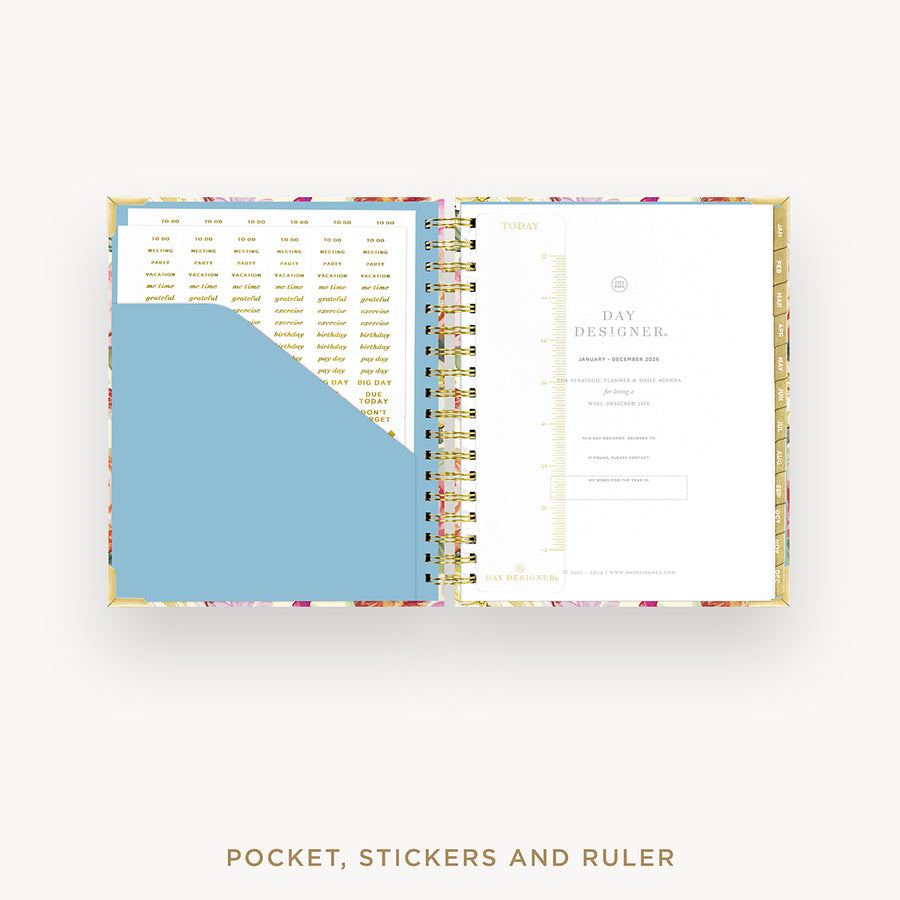 Day Designer 2026 daily planner: oh so lovely cover with pocket and gold stickers