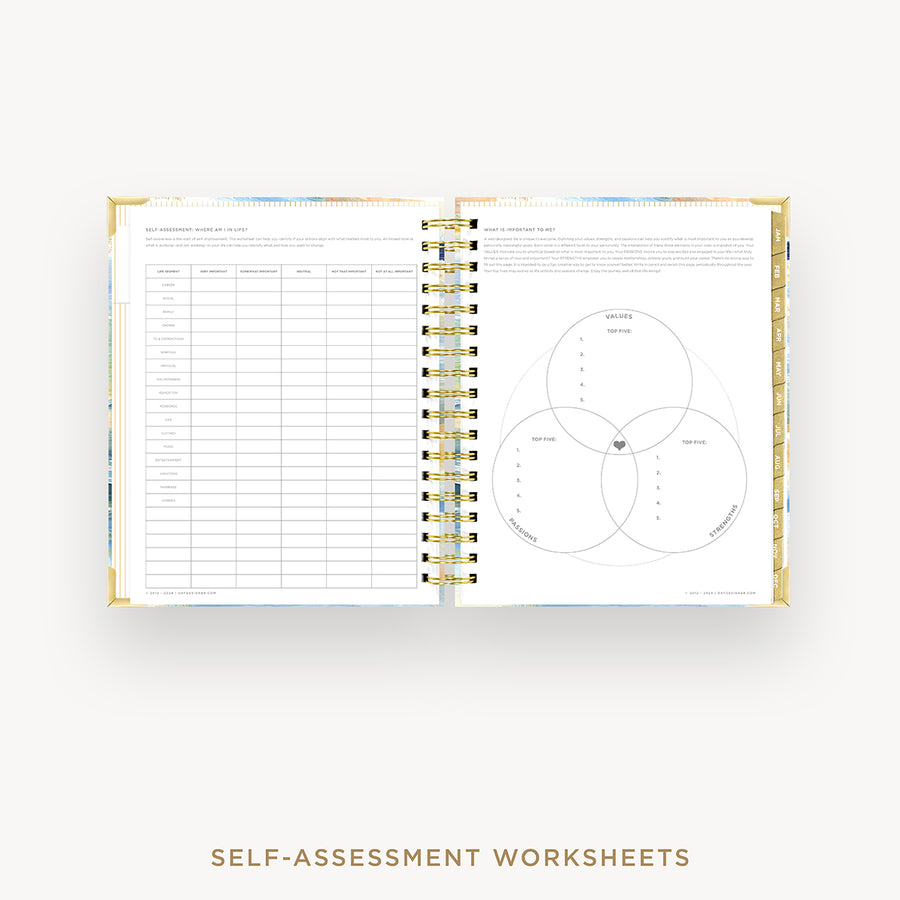 Day Designer 2026 daily planner: sea and sky cover with self assessment worksheet