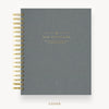Day Designer 2026 daily planner: charcoal bookcloth hard cover, gold wire binding