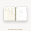 Day Designer 2026 daily planner: charcoal bookcloth cover with pocket and gold stickers