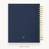 Day Designer 2026 daily planner: navy bookcloth back cover with gold detail
