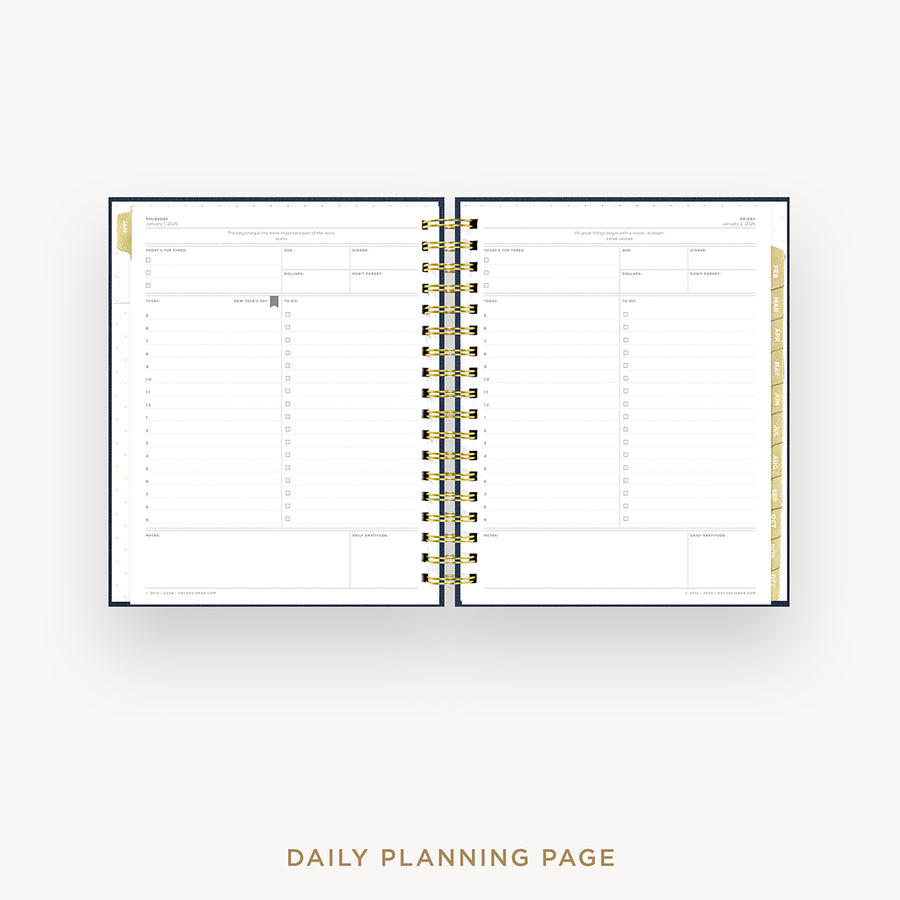 Day Designer 2026 daily planner: navy bookcloth cover with daily planning page