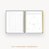 Day Designer 2026 daily planner: navy bookcloth cover with self assessment worksheet