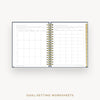 Day Designer 2026 daily planner: navy bookcloth cover with goals worksheet