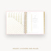 Day Designer 2026 daily planner: peony bookcloth cover with pocket and gold stickers