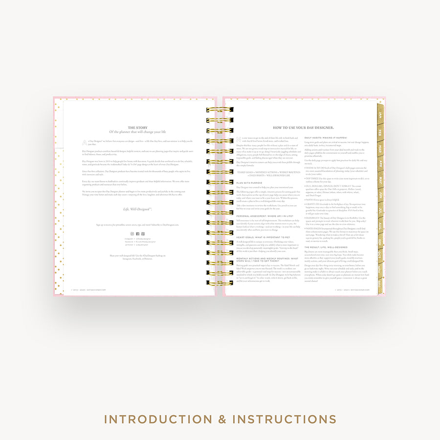Day Designer 2026 daily planner: peony bookcloth cover with introduction and how to guide