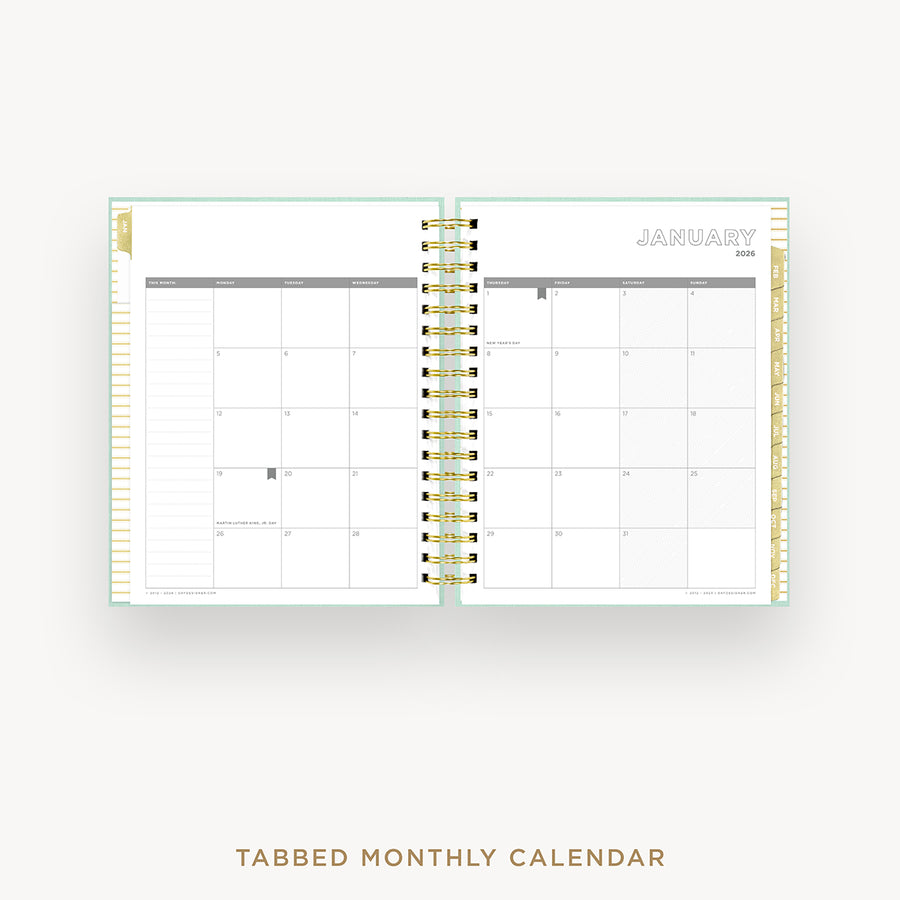Day Designer 2026 daily planner: sage bookcloth cover with monthly calendar