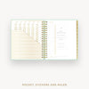 Day Designer 2026 daily planner: sage bookcloth cover with pocket and gold stickers